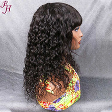 FH natural black water wave human hair machine made wig with bang