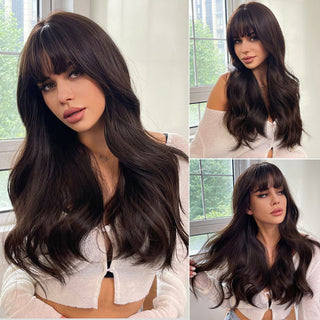 FHTK P13974 brown natural wavy bang synthetic wig